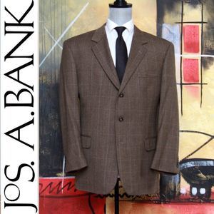 48R JOS A BANK Sportcoat Blazer Jacket Wool 3-Btn Brown Plaid C060494